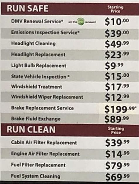 Jiffy Lube Service Price List [Complete]